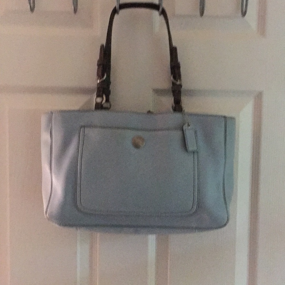 Coach Handbag Light Blue with Brown Straps Vintage